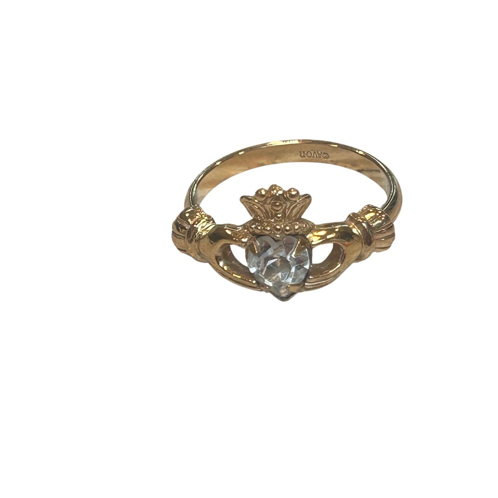 Avon Gold Tone Claddagh Ring with Heart Crystal Size 9 Irish Design